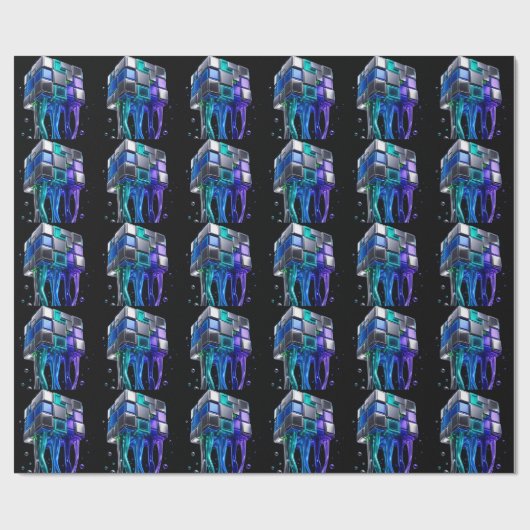 Futuristischer Chrom-Puzzlewürfel Geschenkpapier (Flach)