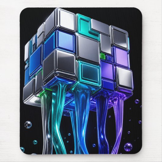 Futuristischer Chrom-Puzzlewürfel Mousepad (Vorne)