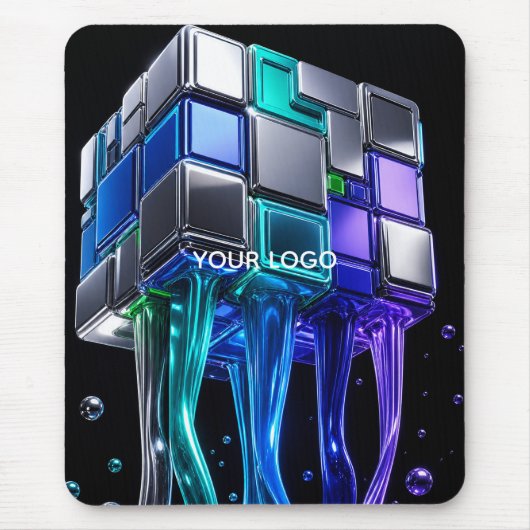 Futuristischer Chrome-Puzzlewürfel Mousepad (Vorne)