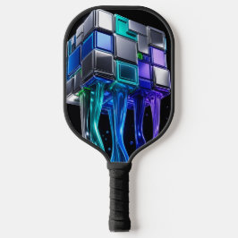 Futuristischer Chrome-Puzzlewürfel Pickleball Schläger