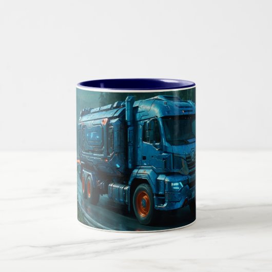 Futuristischer Cyber-Lkw ab 2077 Zweifarbige Tasse (Mittel)
