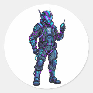 Futuristischer Cyber-Pilot-Mecha-Grafik-Hoodie Runder Aufkleber