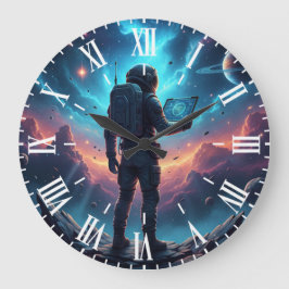 Futuristischer Cyberpunk-Astronaut-Nebel-Weltraum- Große Wanduhr