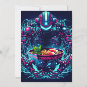 Futuristischer Cyberpunk-Roboter Neon Food Ramen Ankündigung