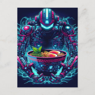 Futuristischer Cyberpunk-Roboter Neon Food Ramen Ankündigungspostkarte