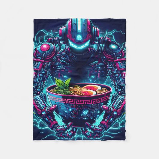 Futuristischer Cyberpunk-Roboter Neon Food Ramen Fleecedecke (Vorderseite)
