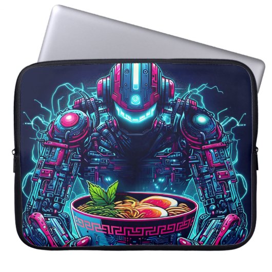 Futuristischer Cyberpunk-Roboter Neon Food Ramen Laptopschutzhülle (Vorderseite)