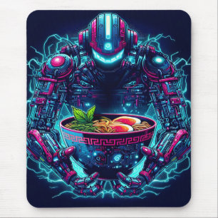 Futuristischer Cyberpunk-Roboter Neon Food Ramen Mousepad