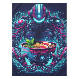 Futuristischer Cyberpunk-Roboter Neon Food Ramen Tischdecke