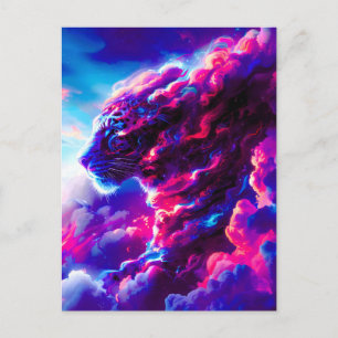 Futuristischer kosmischer Neon-Leopard  Feiertagspostkarte