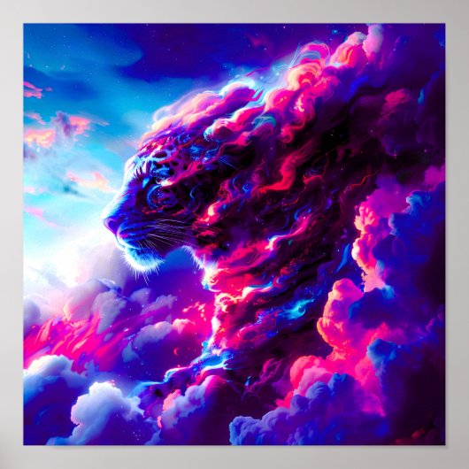 Futuristischer kosmischer Neon-Leopard Poster (Vorne)