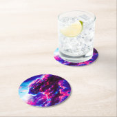 Futuristischer kosmischer Neon-Leopard Runder Pappuntersetzer (Vor Ort)