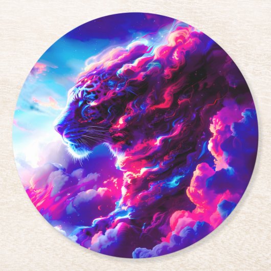 Futuristischer kosmischer Neon-Leopard Runder Pappuntersetzer (Vorderseite)