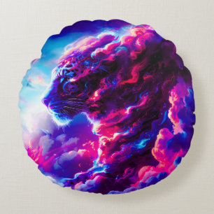 Futuristischer kosmischer Neon-Leopard  Rundes Kissen