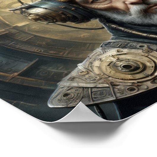 Futuristischer Mensch, Steampunkrüstung und Psycho Poster (Ecke)