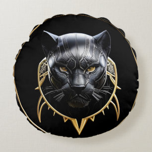 Futuristischer metallener Panther mit goldenen Akz Rundes Kissen