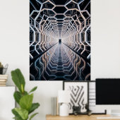 Futuristischer Neon-Hex-Tunnel Poster (Heimbüro)