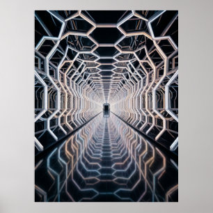 Futuristischer Neon-Hex-Tunnel Poster