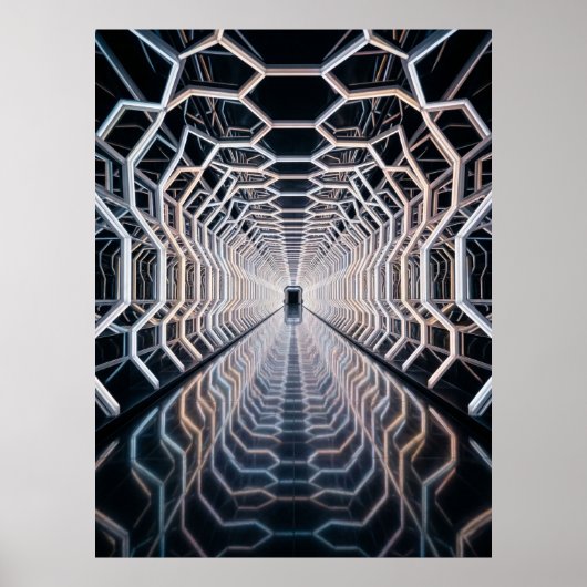 Futuristischer Neon-Hex-Tunnel Poster (Vorne)