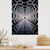 Futuristischer Neon-Hex-Tunnel Poster (Küche)