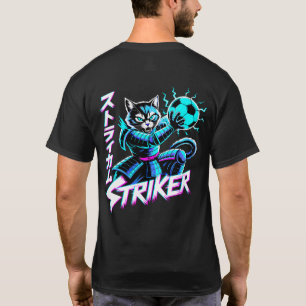 Futuristischer Neon-Katz-Stürmer Cyberpunk-Fußball T-Shirt