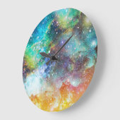 Futuristischer Raum, nebeliger Hintergrund. Große Wanduhr (Winkel)