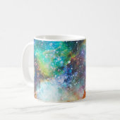 Futuristischer Raum, nebeliger Hintergrund. Kaffeetasse (Vorderseite Links)
