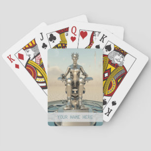Futuristischer Raumport. Anpassbarer Text Spielkarten