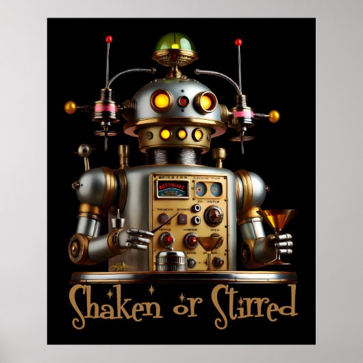 Futuristischer Roboter-Barkeeper "Geschüttelt oder Poster (Vorne)
