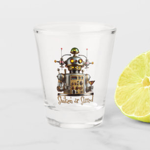 Futuristischer Roboter Barkeeper "Geschüttelt oder Schnapsglas