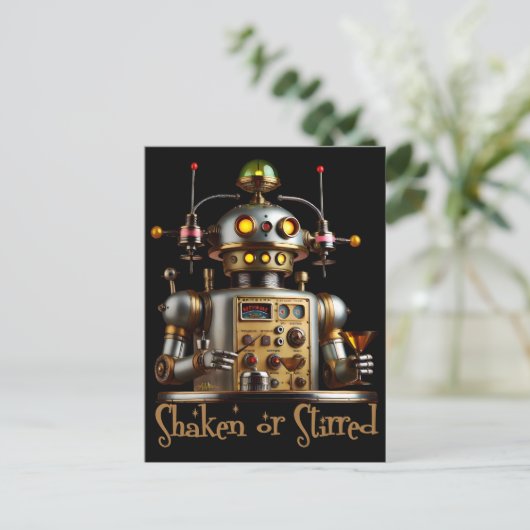 Futuristischer Roboter Barkeeper "Schüttelt oder S Postkarte (Stehend Vorderseite)