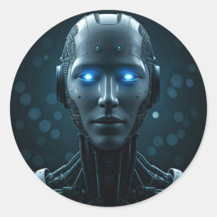Futuristischer Roboter in High-Tech-Umgebungen Runder Aufkleber