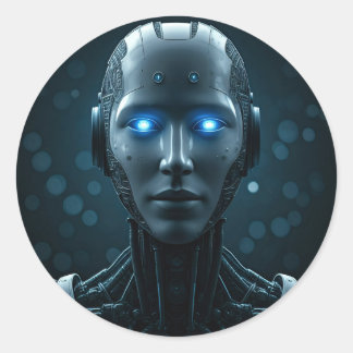 Futuristischer Roboter in High-Tech-Umgebungen Runder Aufkleber