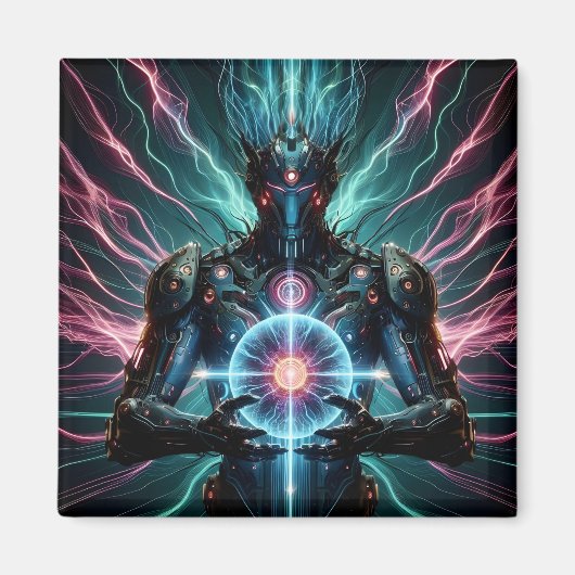 Futuristischer Roboter Kosmischer Kern Cyberpunk Magnet (Vorne)