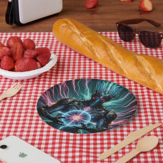 Futuristischer Roboter Kosmischer Kern Cyberpunk Pappteller (Picknick)