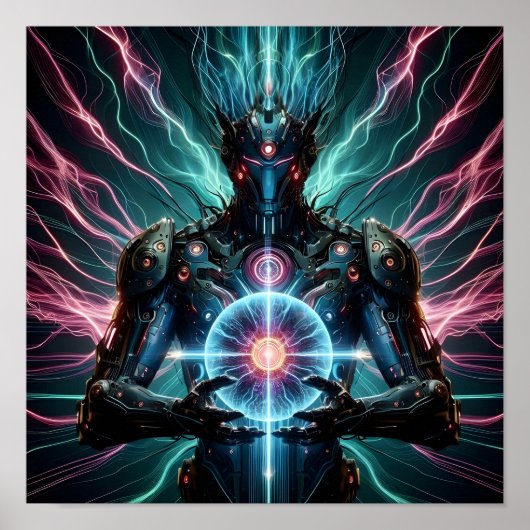 Futuristischer Roboter Kosmischer Kern Cyberpunk Poster (Vorne)