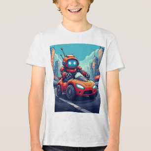 Futuristischer Roboter-Rot-Auto-Neon-Stadt-Kinder Tri-Blend Shirt