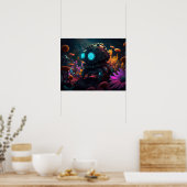 Futuristischer Roboter, umgeben von Blume Poster (Küche)