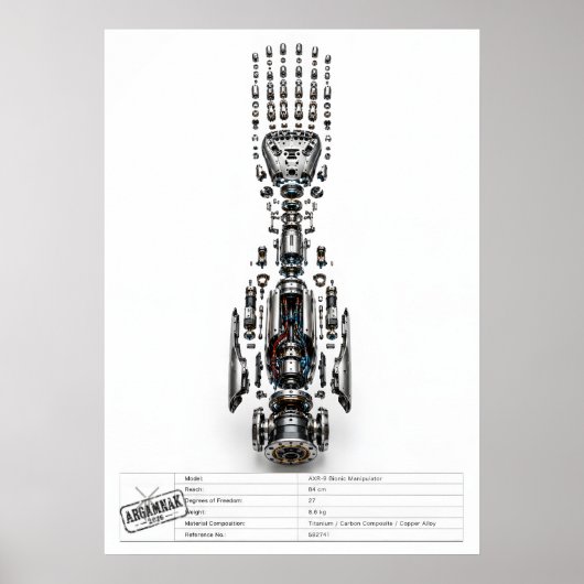 Futuristischer Roboterarm Explosionsdarstellung Poster (Vorne)