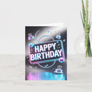 Futuristisches 3D-"Happy Birthday"-Neonschild Feiertagskarte