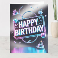 Futuristisches 3D-"Happy Birthday"-Neonschild