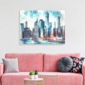 Futuristisches Abstrakte von New York City Leinwanddruck (Insitu (Wohnzimmer))