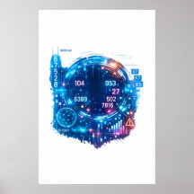 Futuristisches AI-Datenkopf-Poster – Cyber-Tech 