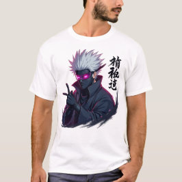 Futuristisches Anime Ninja mit leuchtendem Cyber-V T-Shirt