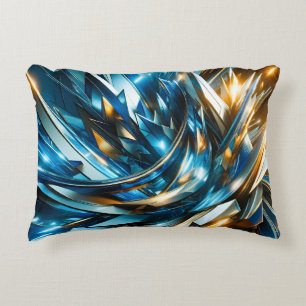 Futuristisches Blau Gold Abstrakt Metallisch Geome Dekokissen