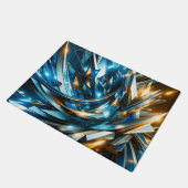 Futuristisches Blau Gold Abstrakt Metallisch Geome Fußmatte (Schrägansicht)