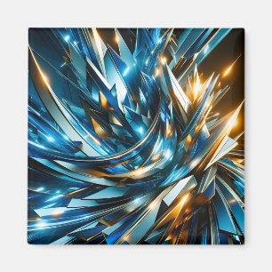 Futuristisches Blau Gold abstrakt metallisch geome Magnet