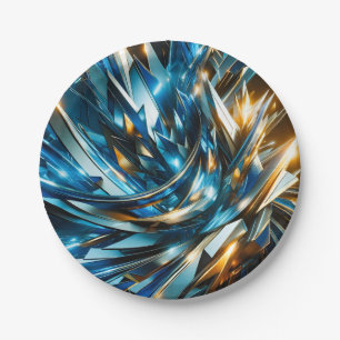 Futuristisches Blau Gold Abstrakt Metallisch Geome Pappteller
