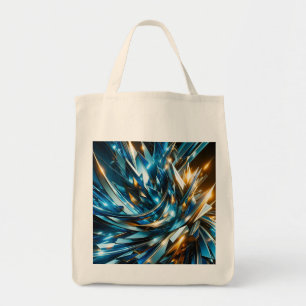 Futuristisches Blau Gold Abstrakt Metallisch Geome Tragetasche