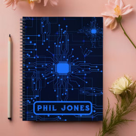 Futuristisches blaues Leiterplattenmuster Notizblock